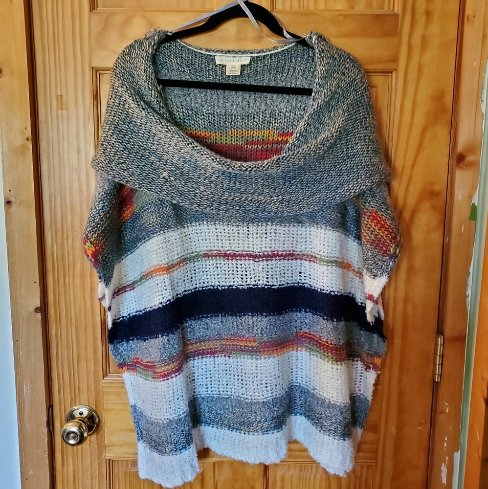 {LOVESTITCH} Wool Striped Cowl Neck Poncho